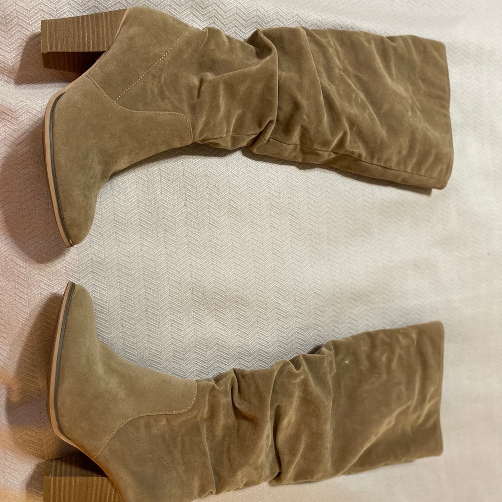 Women's Microsuede Heeled Scrunch Riding Boots